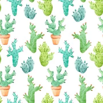 Watercolor cactus pattern Stock Illustration