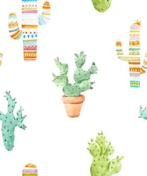 Watercolor cactus vector pattern Stock Illustration