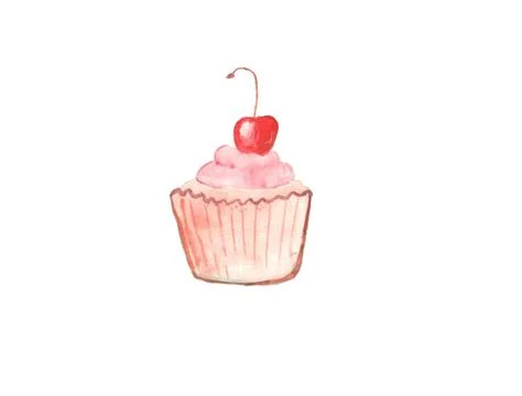 Watercolor. Cake with a cherry Stock Illustration