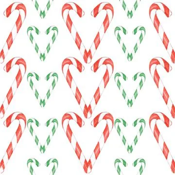 Watercolor candy cane pattern 库存插图