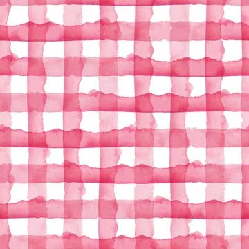 Watercolor Check Geometric Seamless Pattern Background. Plaid in Pink Girly Stock Illustration
