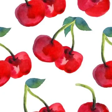 Watercolor cherries seamless pattern Stock Illustration