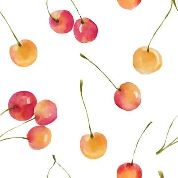 Watercolor cherries seamless pattern Stock Illustration