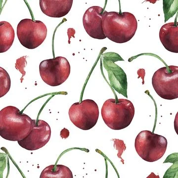 Watercolor cherry berry pattern Stock Illustration