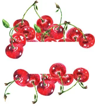Watercolor cherry frame Stock Illustration