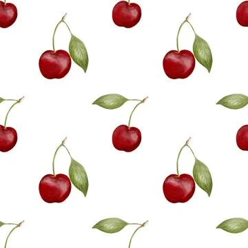 Watercolor cherry pattern design for textile and packaging applications Stock Illustration