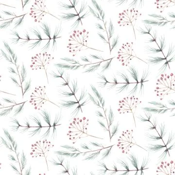 Watercolor christmas elements seamless pattern. Watercolor hand drawn christmas Stock Illustration