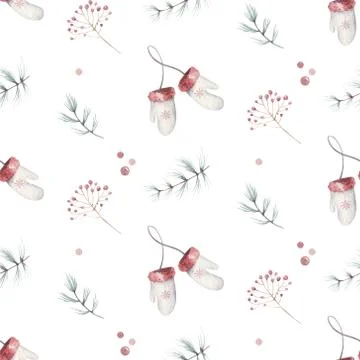 Watercolor christmas elements seamless pattern. Watercolor hand drawn christmas Stockillustratie
