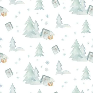 Watercolor christmas elements seamless pattern. Watercolor hand drawn christmas 库存插图