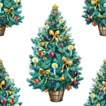 Watercolor Christmas tree pattern Stock Illustration