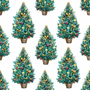 Watercolor Christmas tree pattern Stock Illustration