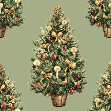 Watercolor Christmas tree pattern Stock Illustration