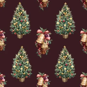 Watercolor Christmas tree pattern Stock Illustration