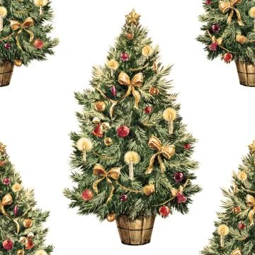 Watercolor Christmas tree pattern Stock Illustration