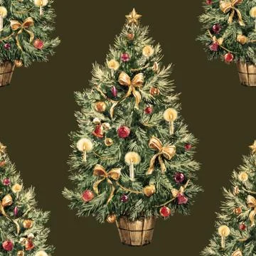 Watercolor Christmas tree pattern Stock Illustration