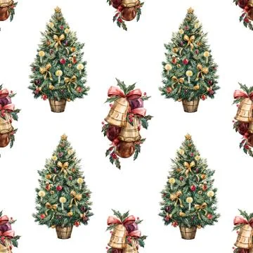 Watercolor Christmas tree pattern Stock Illustration