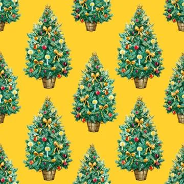 Watercolor Christmas tree pattern Stock Illustration