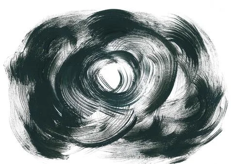 Watercolor circle cloud like stylized fluffy black rose with curved petals Stock Illustration