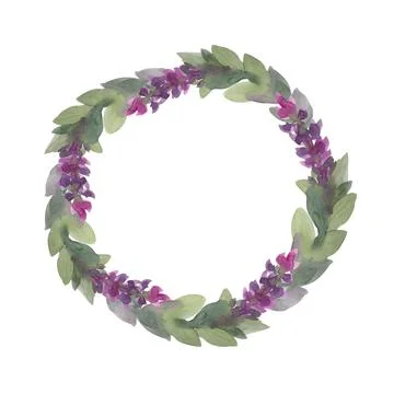 Watercolor circle frame border template for design. Abstract branch with flower Stock Illustration