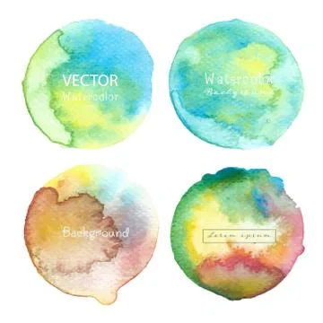 Watercolor circle set on white background, Watercolor logo, Vector illustrati Stock Illustration