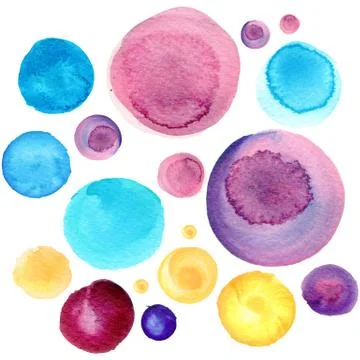 Watercolor circle texture. Round elements for design. Colored circles hand drawn Illustrazione stock