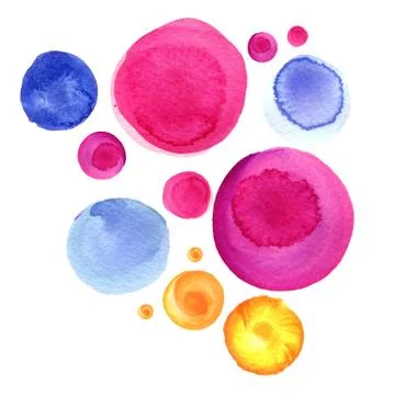 Watercolor circle texture. Round elements for design. Colored circles hand drawn Stock Illustration