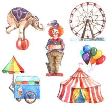 Watercolor Circus Set Stockillustratie