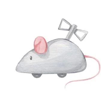 Watercolor clockwork mouse toy for a kitten on a white background. Clipart .. Stock Illustration