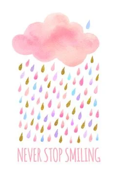 Watercolor cloud with rain Stock Illustration
