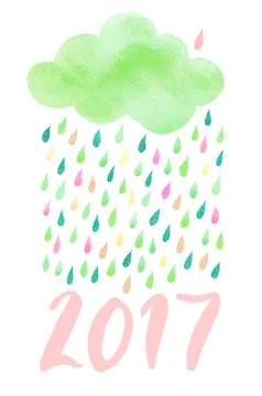 Watercolor cloud with rain Stock Illustration