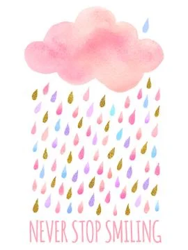 Watercolor cloud with rain Stock Illustration