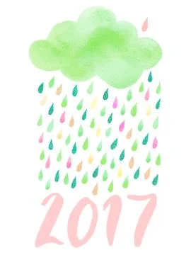 Watercolor cloud with rain Stock Illustration