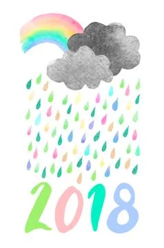 Watercolor clouds with rain Stock Illustration
