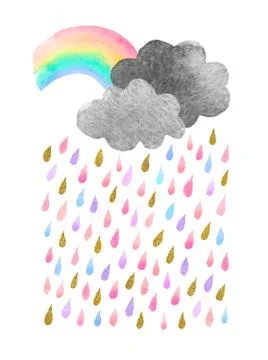Watercolor clouds with rain Stock Illustration