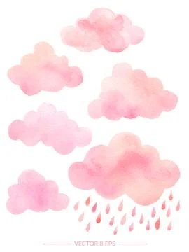 Watercolor clouds with rain Stock Illustration