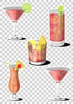 Watercolor Cocktail Sticker Pack with Transparent Background PNG Clipart Illustrazione stock