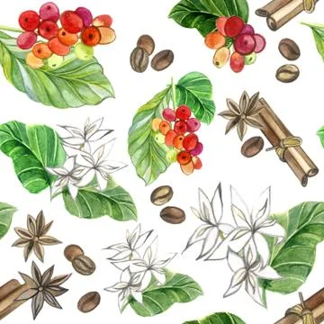 Watercolor coffee pattern Stock Illustration