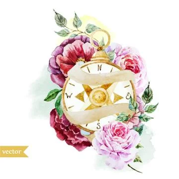 Watercolor compass Stock Illustration