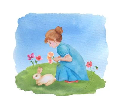 Watercolor composition for Easter Spring greeting card. Cute illustration of Stock Illustration
