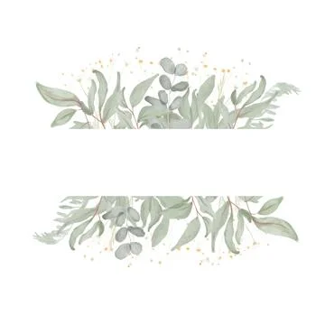 Watercolor composition with twigs on white background. Frame, border, wreath. Stock Illustration
