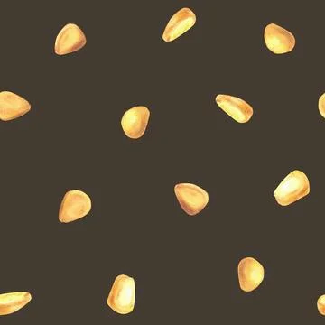 Watercolor Corn kernels, grains or corncob seeds, golden maize seamless pattern Stock Illustration