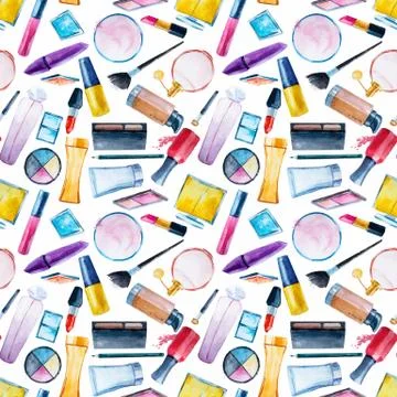 Watercolor cosmetics pattern Stock Illustration