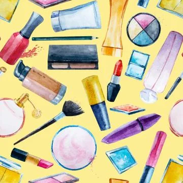 Watercolor cosmetics pattern Stock Illustration