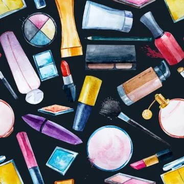 Watercolor cosmetics pattern Stock Illustration