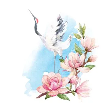Watercolor crane composition Stock Illustration