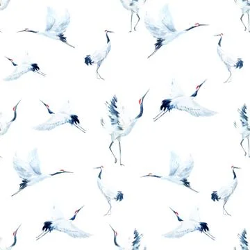 Watercolor crane pattern Stock Illustration