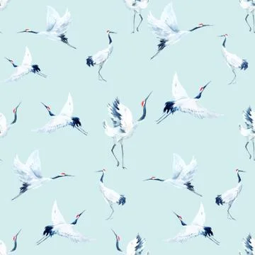 Watercolor crane pattern Stock Illustration