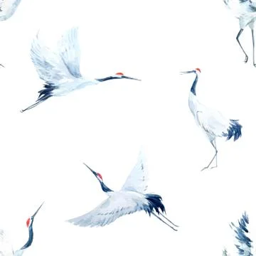 Watercolor crane pattern Stock Illustration