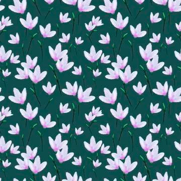 Watercolor crocuses on green pattern Stock Illustration