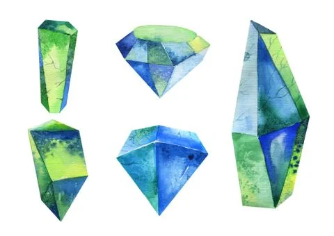 Green Minerals Watercolor Print Gems and Crystals Art Print